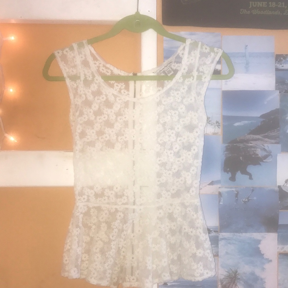 AE sheer floral lace top